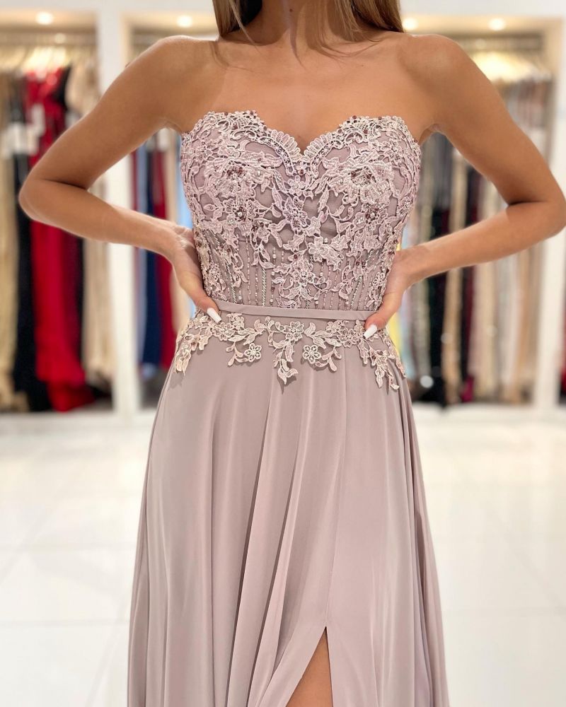 Sweetheart a-line chiffon floor length high split prom dress