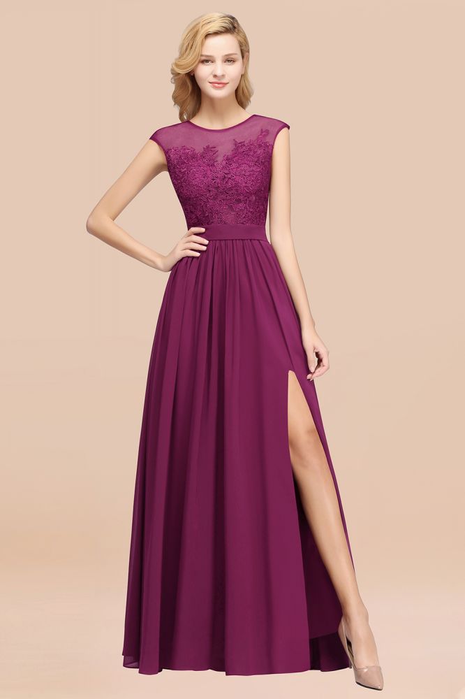 A-line Chiffon Lace Jewel Sleeveless Floor-Length Bridesmaid Dresses with Appliques