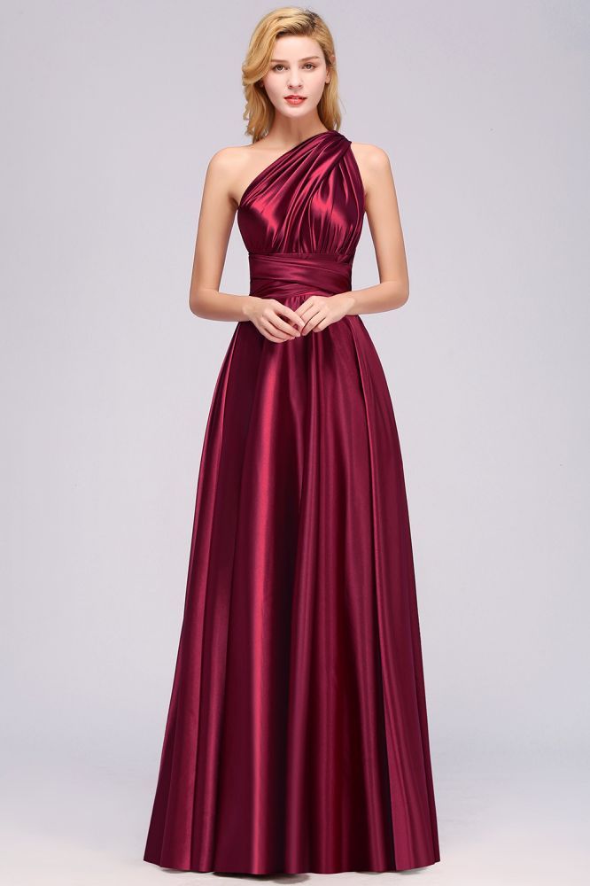 Simple A-Line V-Neck Sleeveless Floor Length Convertible Bridesmaid Dress with Ruffles