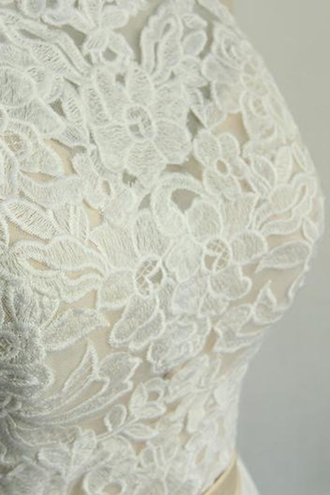 Ivory V-neck A-line Simple Boho Beach Wedding Dresses