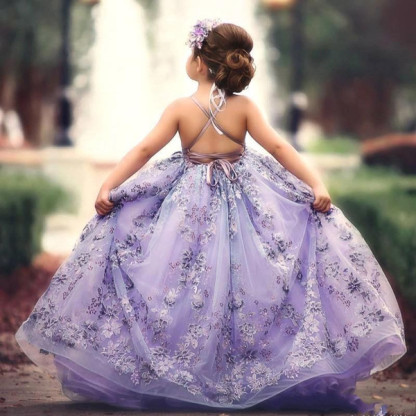 Fairy Liac A-line Lace Strapless And Cross Thin Straps Flower Girl Dresses | Floor Length Little Girl Pageant Dresses-Babyonlinewholesale