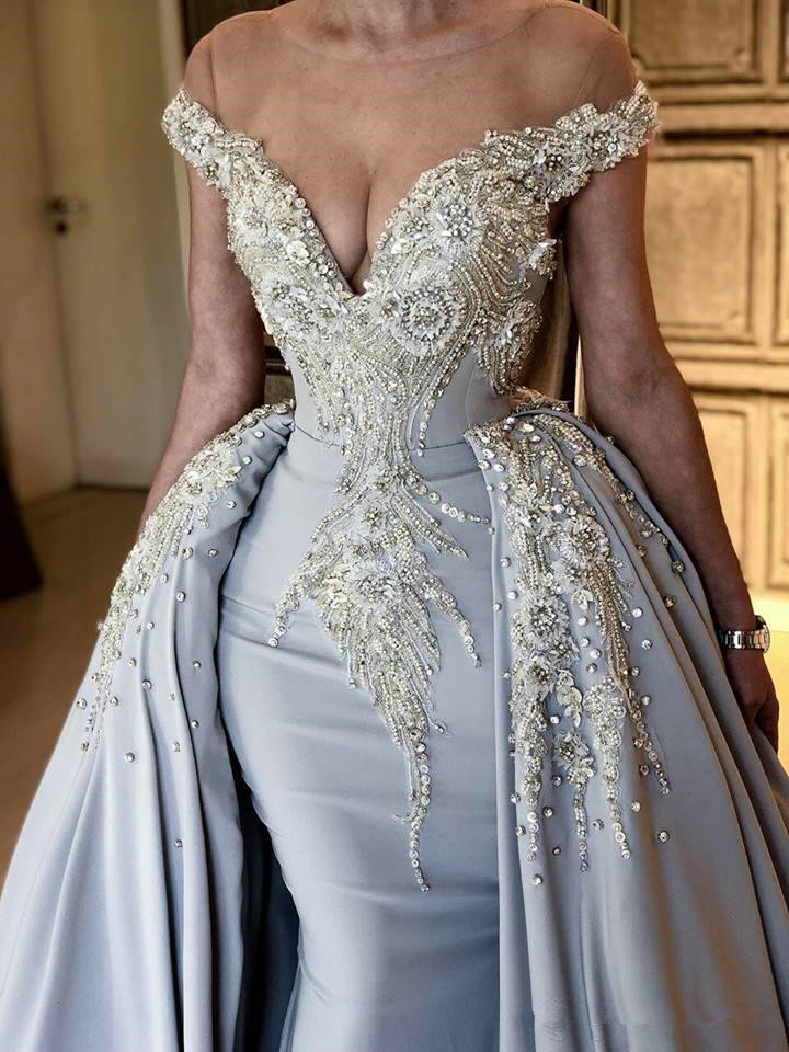 Elegant Sky Blue Mermaid Off the shoulder Prom Dresses | Sweetheart Discount Overskirt Evening Dresses Online-Babyonlinewholesale