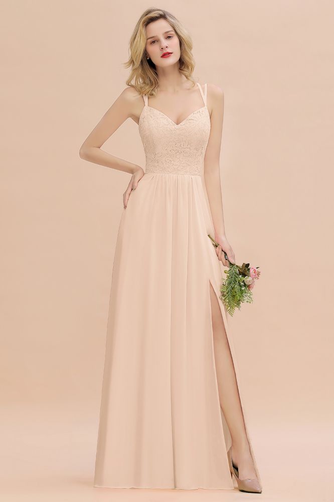 Sweetheart Aline Lace Party Dress Sleeveless Bridesmaid Dress with Side Slit