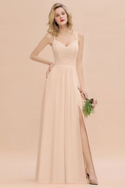Sweetheart Aline Lace Party Dress Sleeveless Bridesmaid Dress with Side Slit