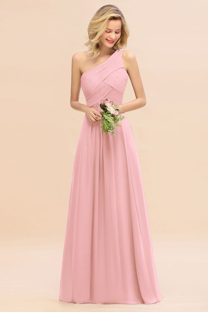 Elegant Ruffles One Shoulder Prom Dresses | A-Line Sleeveless Evening Dresses
