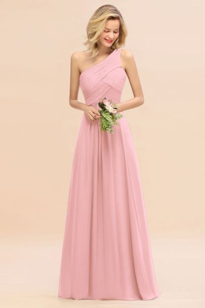 Elegant Ruffles One Shoulder Prom Dresses | A-Line Sleeveless Evening Dresses