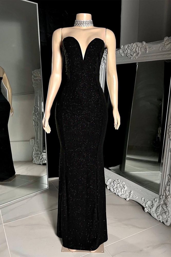 Sweetheart Black Simple Column Prom Dresses