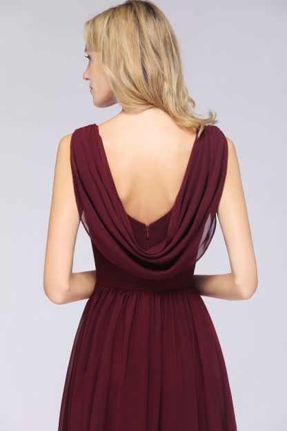 Chiffon A-Line Straps V-Neck Sleeveless Long Bridesmaid Dress with Ruffles