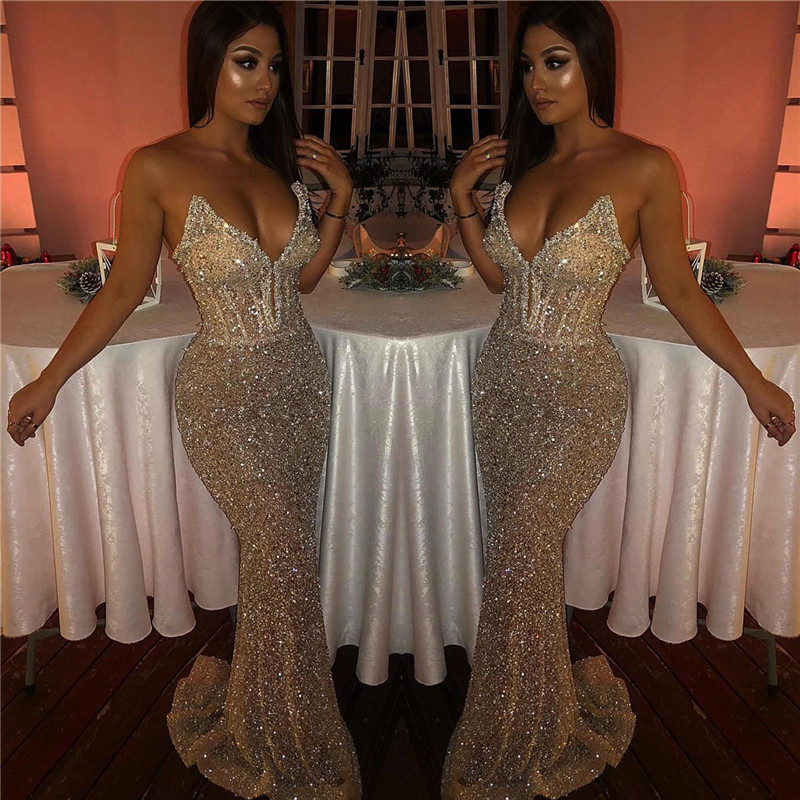 Stylish Strapless Sleeveless Sweep Train Mermaid Prom Dresses