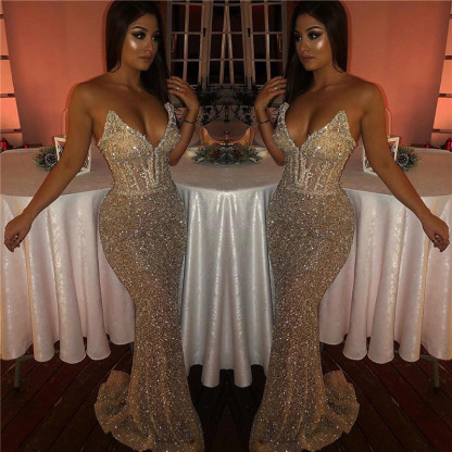 Stylish Strapless Sleeveless Sweep Train Mermaid Prom Dresses