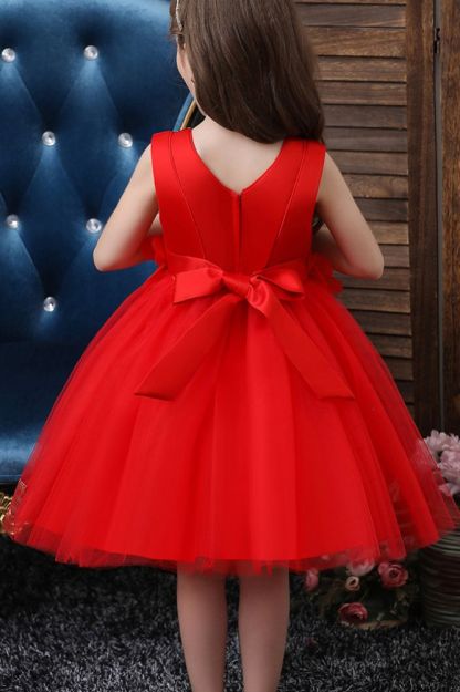 Red sleeveless ready to shop puffy a-line flower gril dress