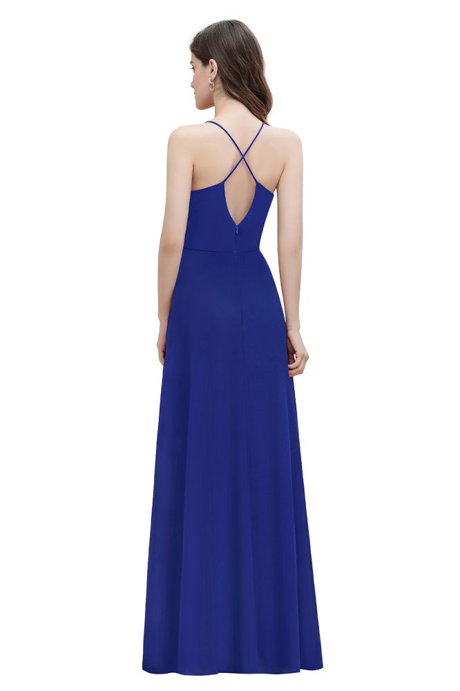 Straps Bateau A-line Sequins Evening Maxi Dress Elegant Chiffon Prom Dress