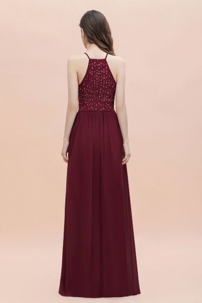 Halter Sequins A-line Evening Dress Chiffon Elegant Party Maxi Dress