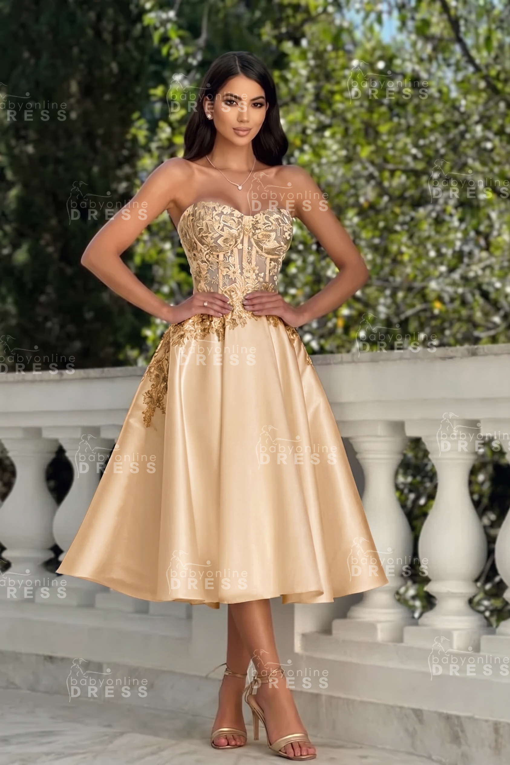 Stunning Strapless Sweetheart Tea-Length A-Line Satin Prom Dresses White