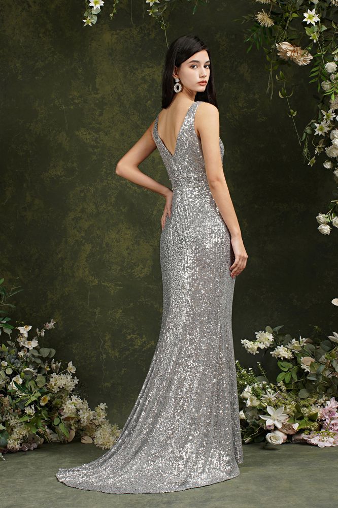Sparkly Straps V Neck Mermaid Long Prom Dress With Sequins
