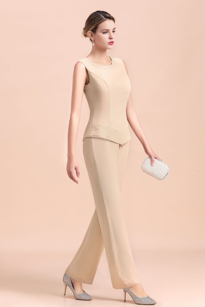 Champagne Long sleeves Jacket Chiffon Mother of the Bride Jumpsuit