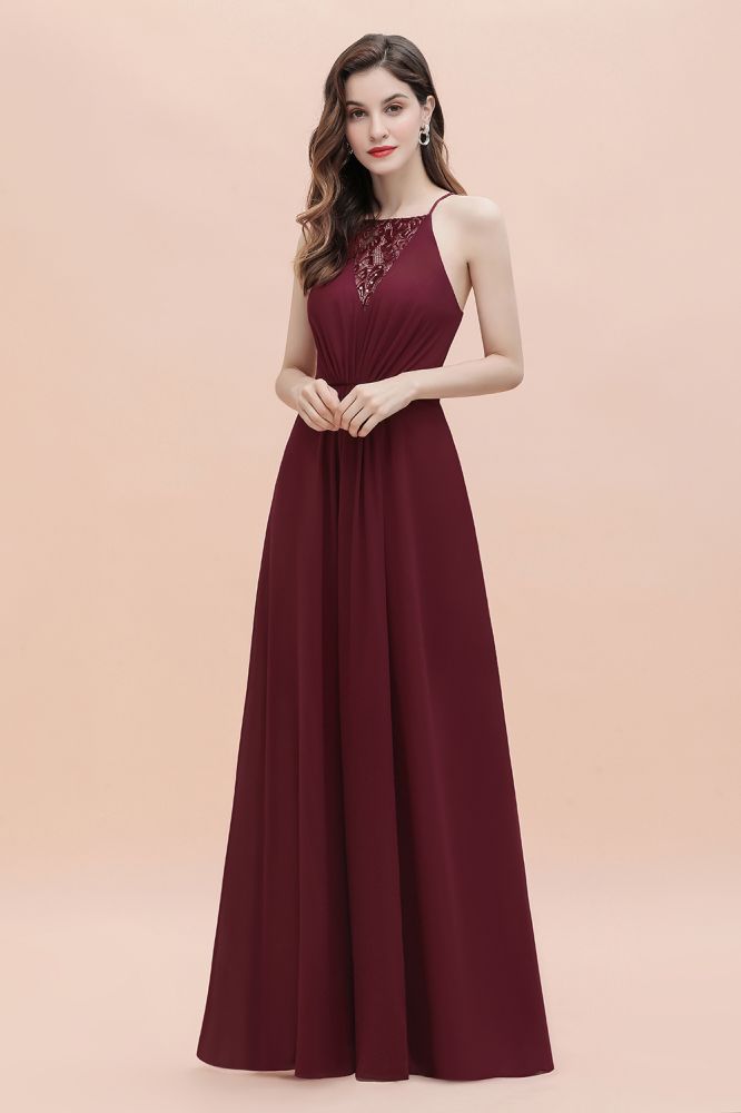 Straps Bateau A-line Sequins Evening Maxi Dress Elegant Chiffon Prom Dress