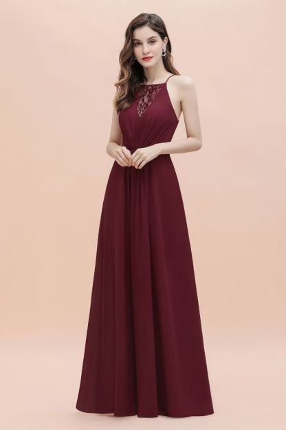 Straps Bateau A-line Sequins Evening Maxi Dress Elegant Chiffon Prom Dress