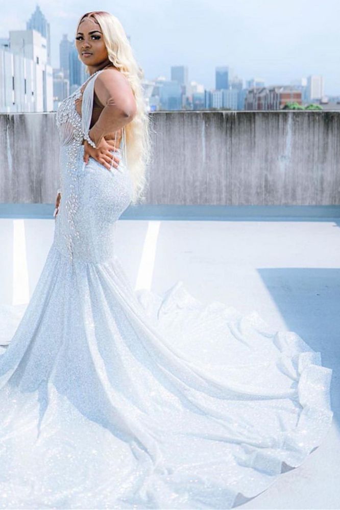 Glitter V-Neck affordable plus size prom dresses mermaid Evevning dress