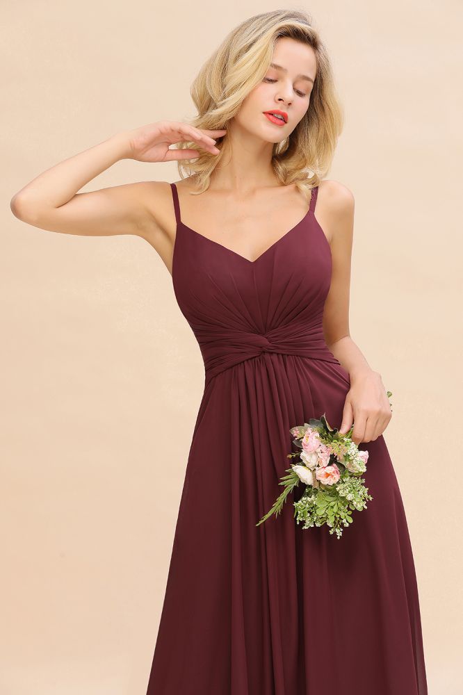 Elegant Ruffles Spaghetti Straps Simple Prom Dresses | A-Line Sleeveless Backless Evening Dresses
