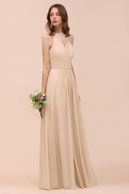 Halter Aline Soft Chiffon Bridesmaid Dress Long Wedding Party Dress