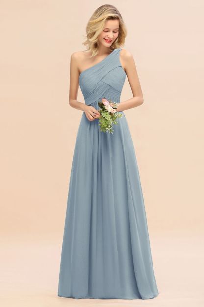 Elegant Ruffles One Shoulder Prom Dresses | A-Line Sleeveless Evening Dresses