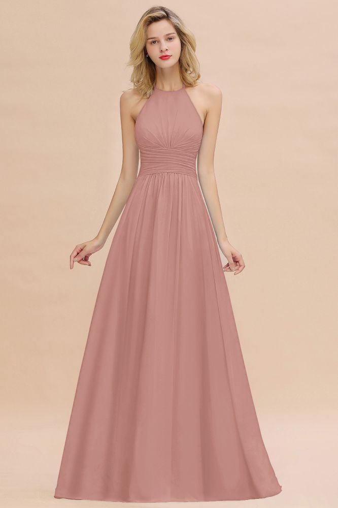 Stylish Sky Blue Halter Soft Chiffon Bridesmaid Dress Aline Evening Swing Dress