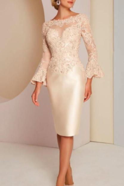 Long sleeves Ivory mermaid knee length Lace Mother of the bride dress