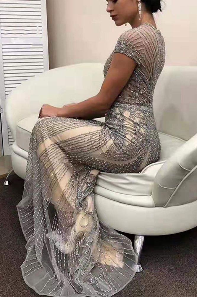 Luxury Mermaid Halter Rhinestones Prom Dress with Tassel | Sparkle Formal Evening Dresses