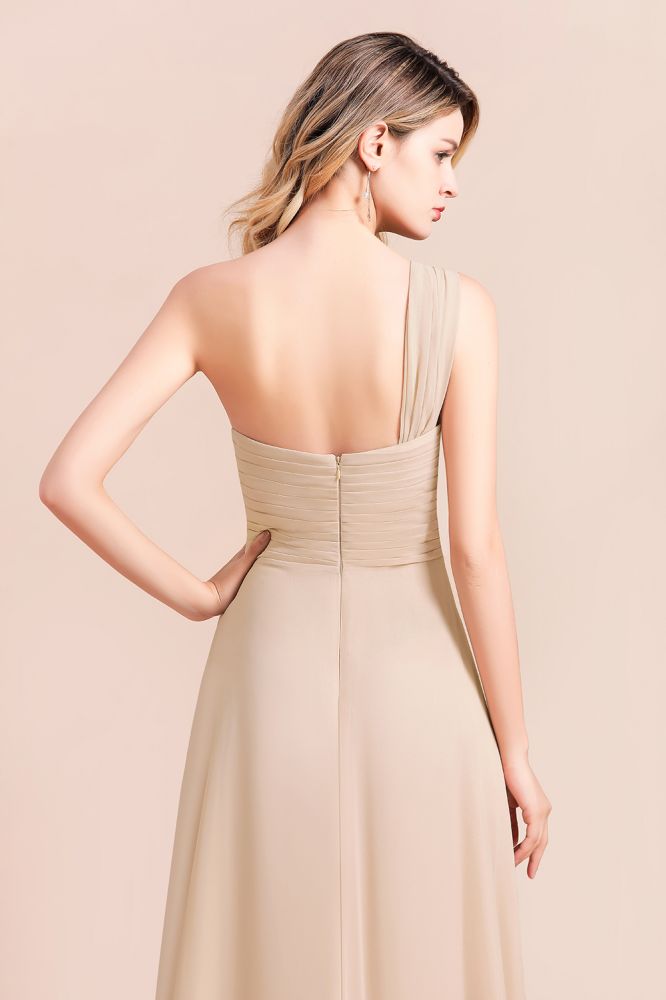 One Sholder Simple Wedding Guest Dress Aline Chiffon Evening Swing Dress with Side Slit