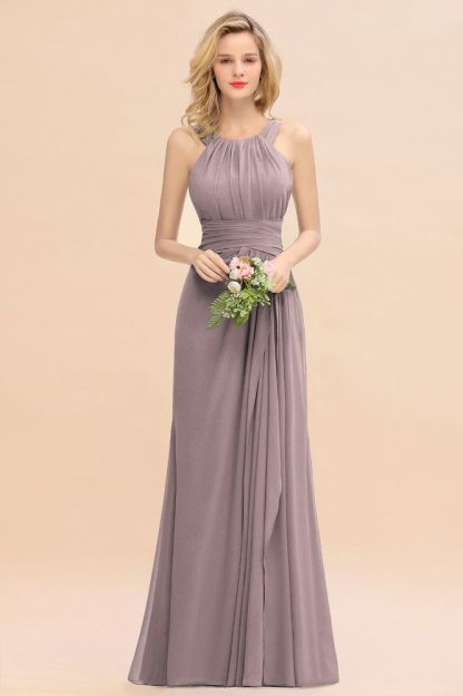 Halter Chiffon Mermaid Bridesmaid Dress Sleeveless Wedding Party Dress