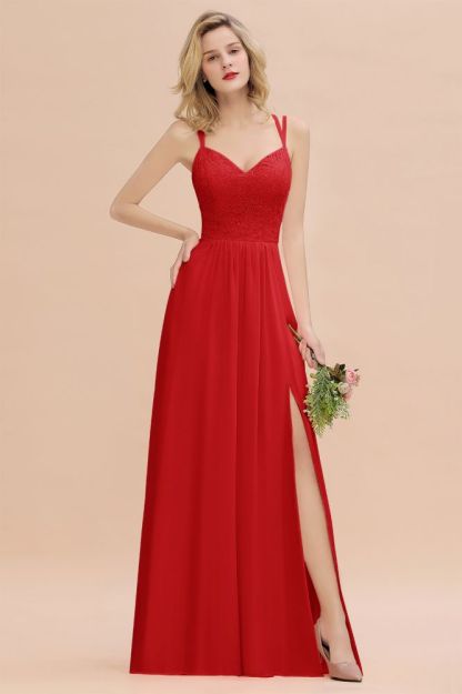 Sweetheart Aline Lace Party Dress Sleeveless Bridesmaid Dress with Side Slit
