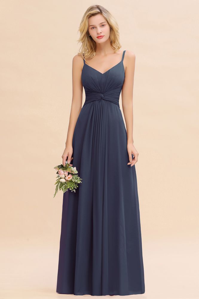 Elegant Ruffles Spaghetti Straps Simple Prom Dresses | A-Line Sleeveless Backless Evening Dresses