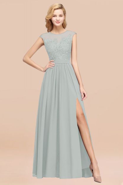 A-line Chiffon Lace Jewel Sleeveless Floor-Length Bridesmaid Dresses with Appliques
