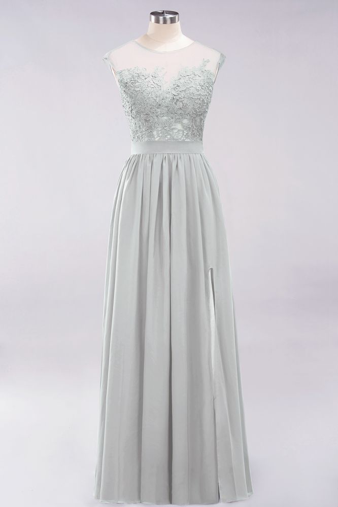 A-line Chiffon Lace Jewel Sleeveless Floor-Length Bridesmaid Dresses with Appliques