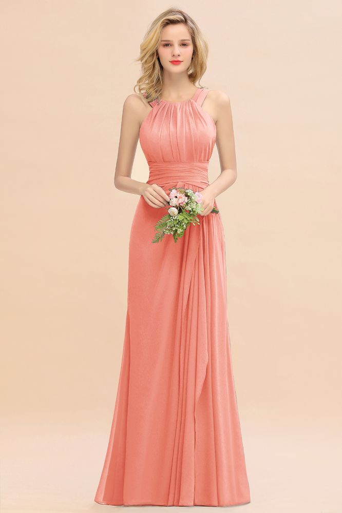 Halter Chiffon Mermaid Bridesmaid Dress Sleeveless Wedding Party Dress