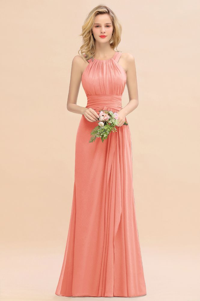 Halter Chiffon Mermaid Bridesmaid Dress Sleeveless Wedding Party Dress