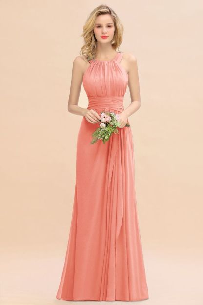 Halter Chiffon Mermaid Bridesmaid Dress Sleeveless Wedding Party Dress