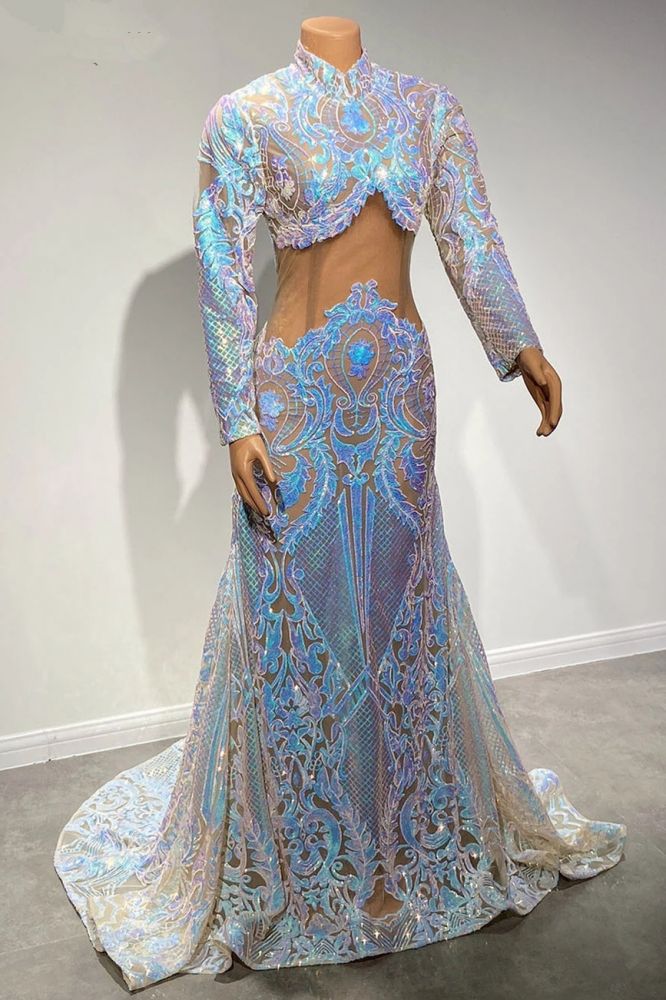 Two piece sparkle sequin white prom dress