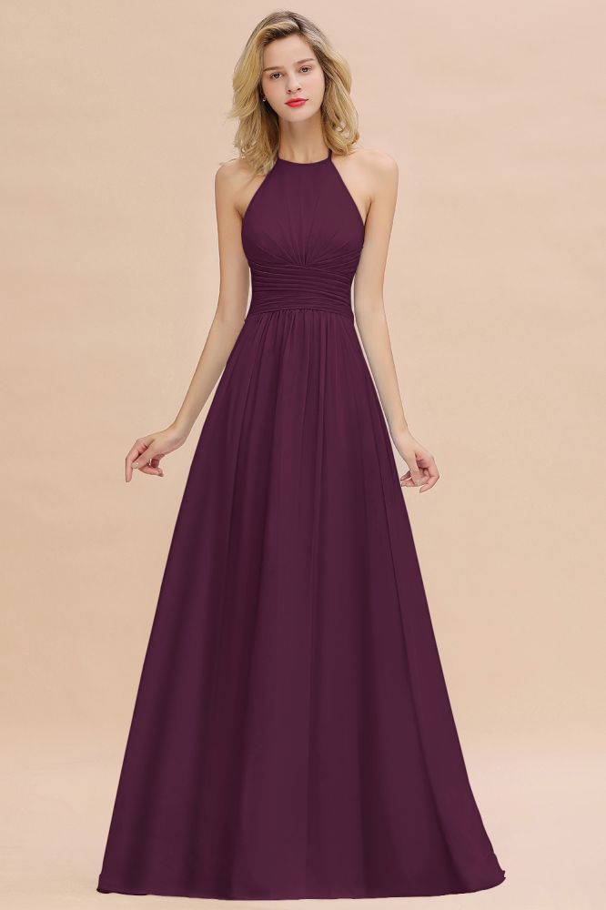 Stylish Sky Blue Halter Soft Chiffon Bridesmaid Dress Aline Evening Swing Dress