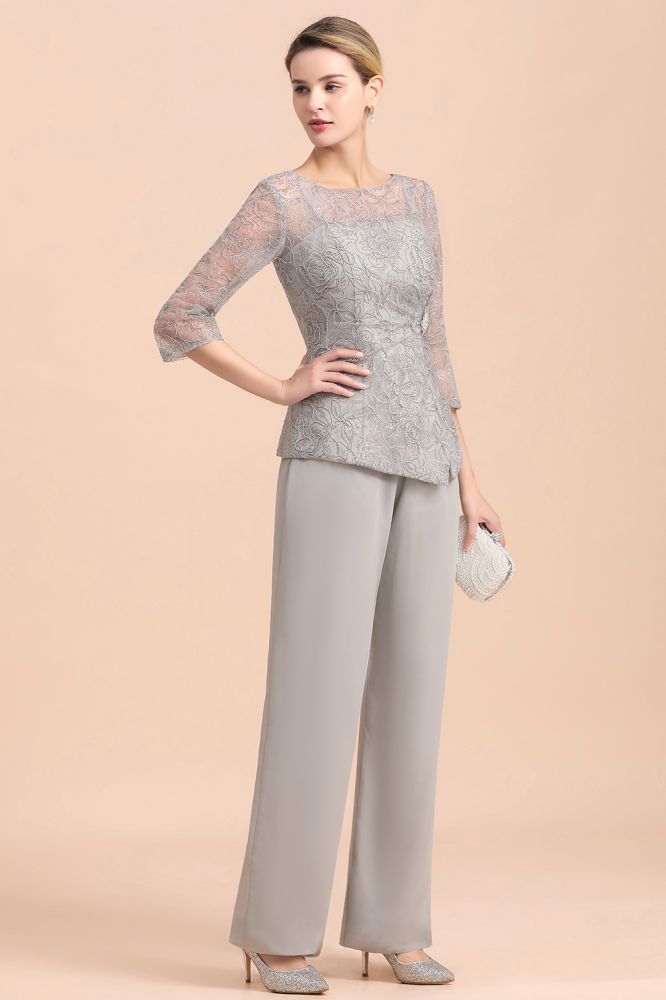 Elegant 3/4 Sleeves Silver Jumpt Suit Wedding Wear for Mother of the Bride