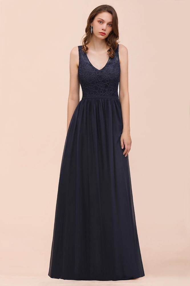 Elegant Aline Sleeveless Long Evening Dress V-Neck Chiffon Bridesmaid Dress