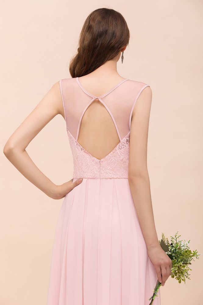 Romantic Sleeveless Lace Chiffon Wedding Guest Dress V-Neck Bridesmaid Dress