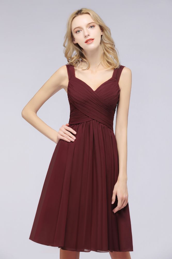 Elegant Ruffles Straps Sleeveless Short Bridesmaid Dresses