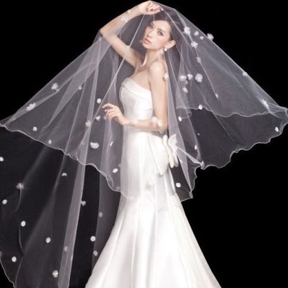 Floral Cute Elegant Tulle Pencil Edge 3*1.5M Wedding Gloves