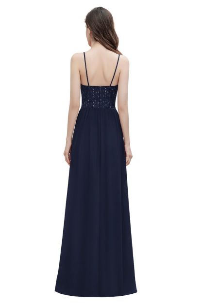 V-Neck Straps A-line Bridesmaid Dress Sequins Evening Dress