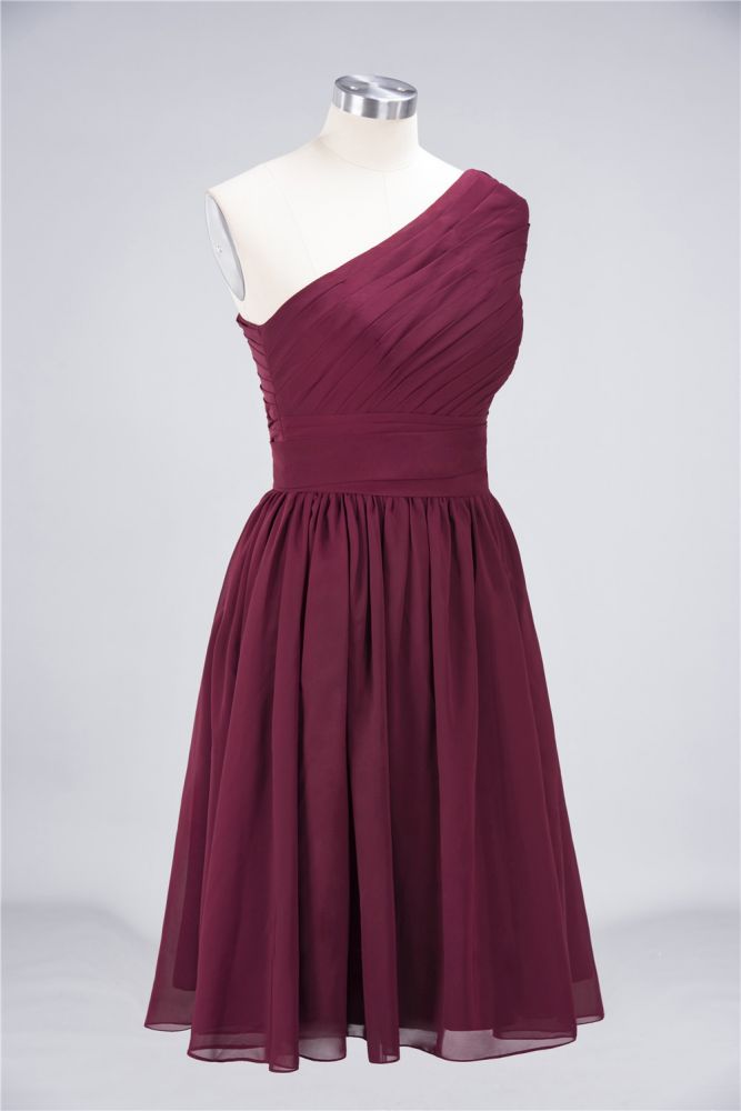 Chiffon A-Line One-Shoulder Sleeveless Short Bridesmaid Dress with Ruffles