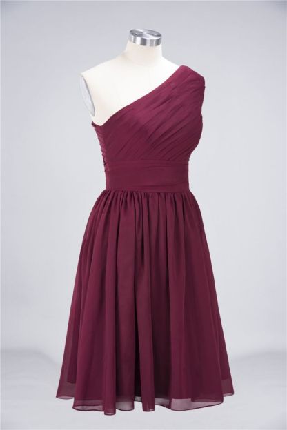 Chiffon A-Line One-Shoulder Sleeveless Short Bridesmaid Dress with Ruffles