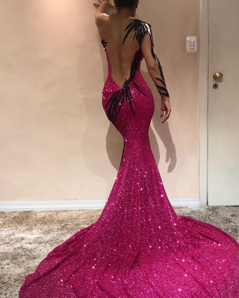 Sexy Mermaid Evening Dresses | One Sleeve Open Back Pageant Dress