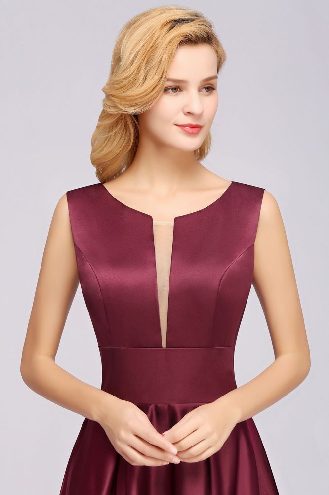 A-line Satin Deep-V-Neck Sleeveless Ruffles Floor-length Bridesmaid Dress